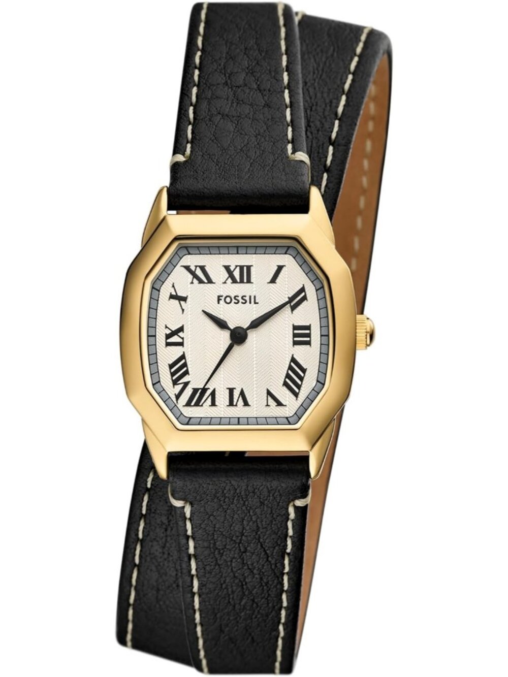 Women's Black Leather/Gold Harlow Three-Hand Classic Octagon Case Wrist Watch